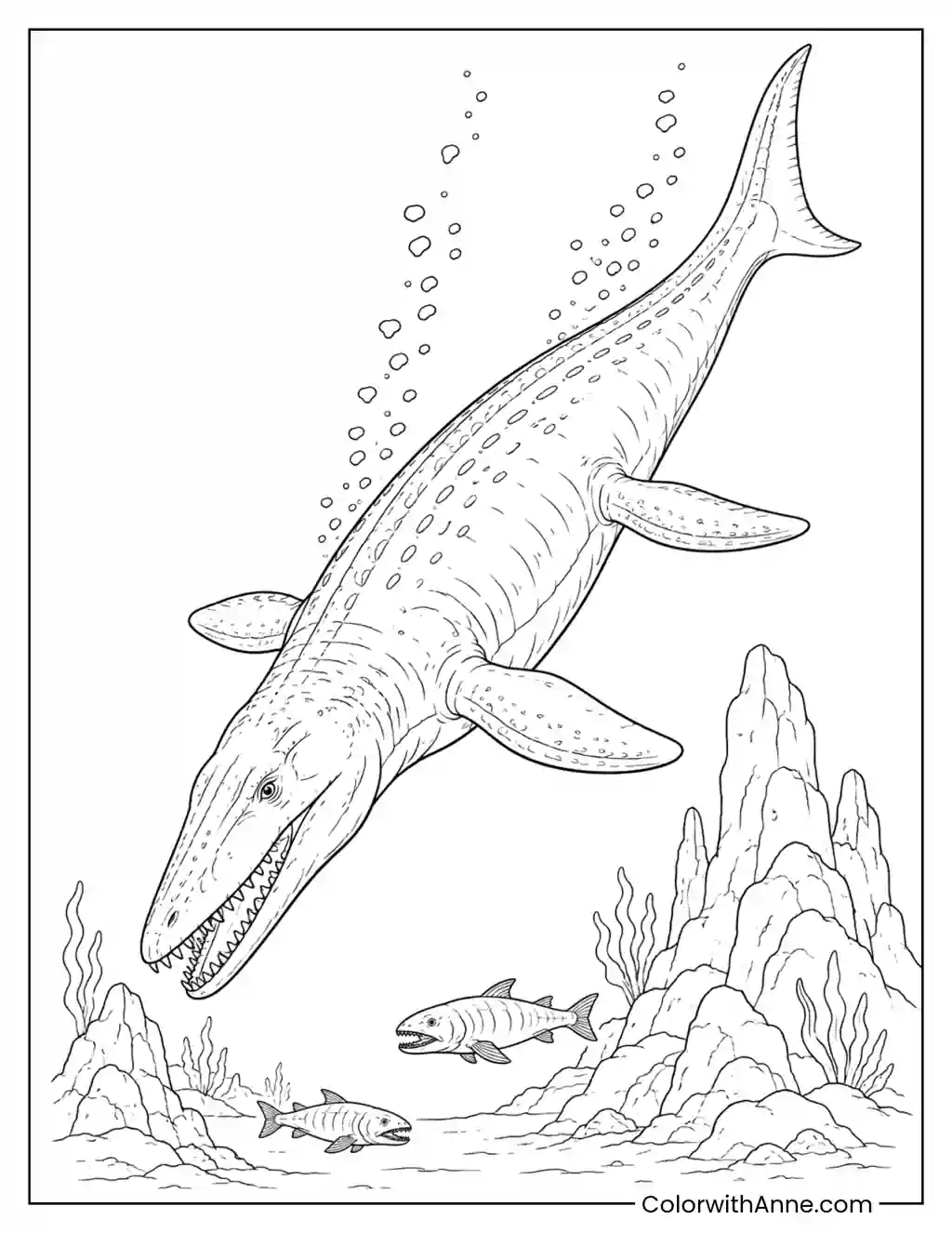 Mosasaurus Diving into the Deep Sea coloring page