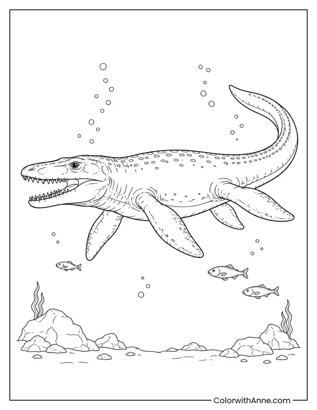 Mosasaurus Swimming Through the Ocean coloring page