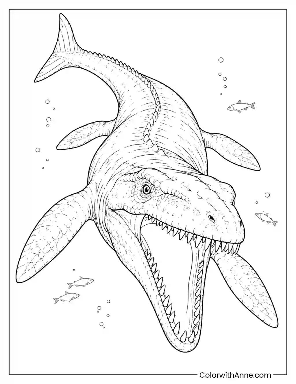 Mosasaurus Swimming Toward the Viewer coloring page