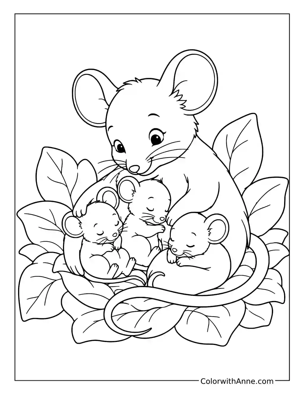 Mother Mouse with Her Babies coloring page