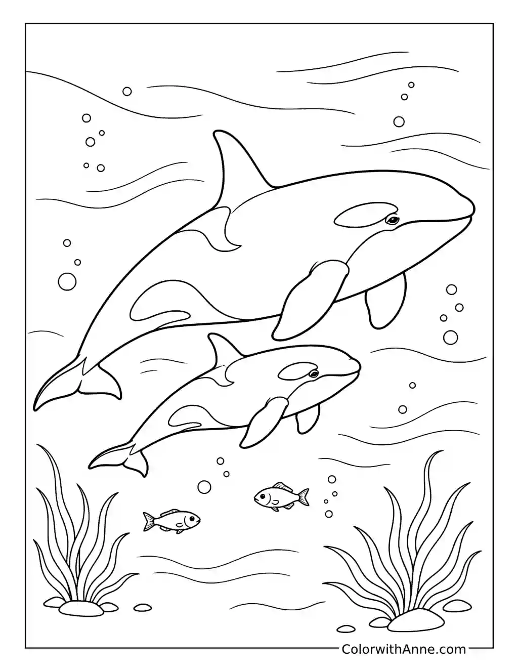 Mother Orca and Calf coloring page