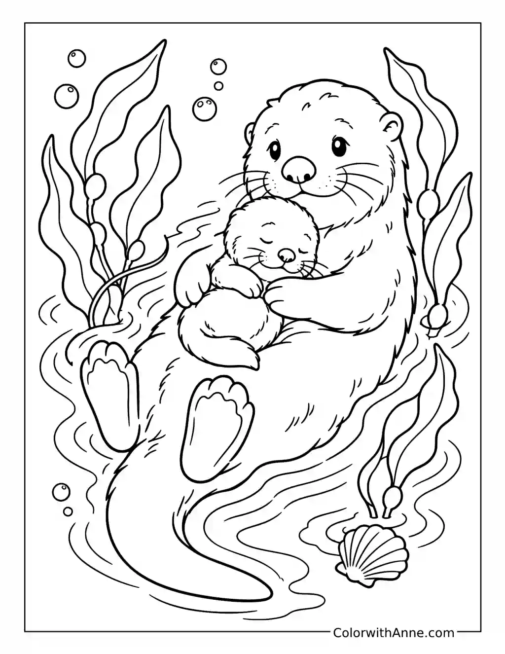 Mother Otter Cuddling Her Pup coloring page