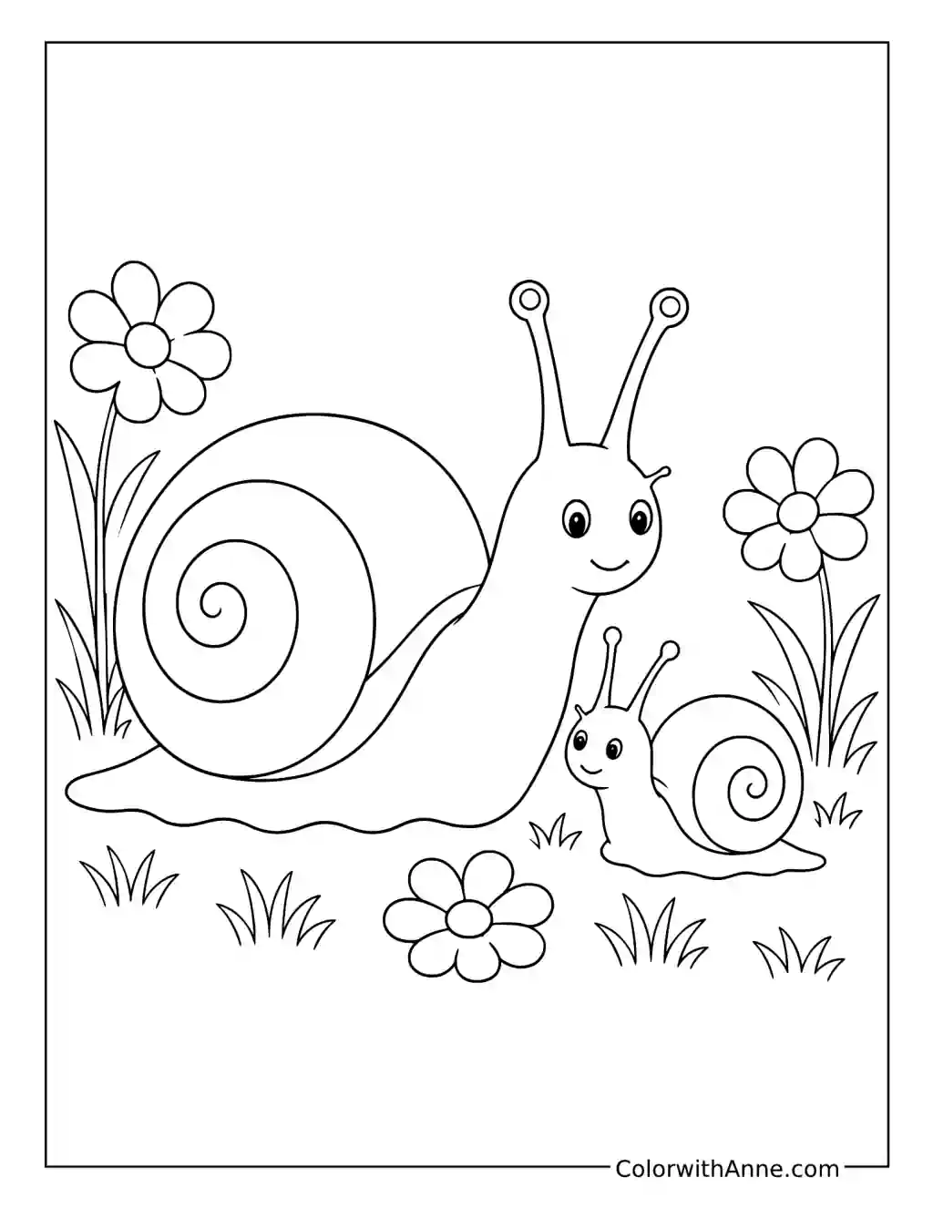 Mother Snail and Baby in the Garden coloring page