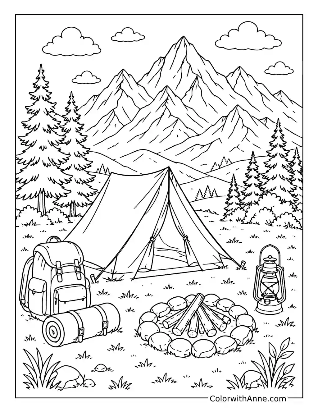 Mountain Camping Adventure coloring page
