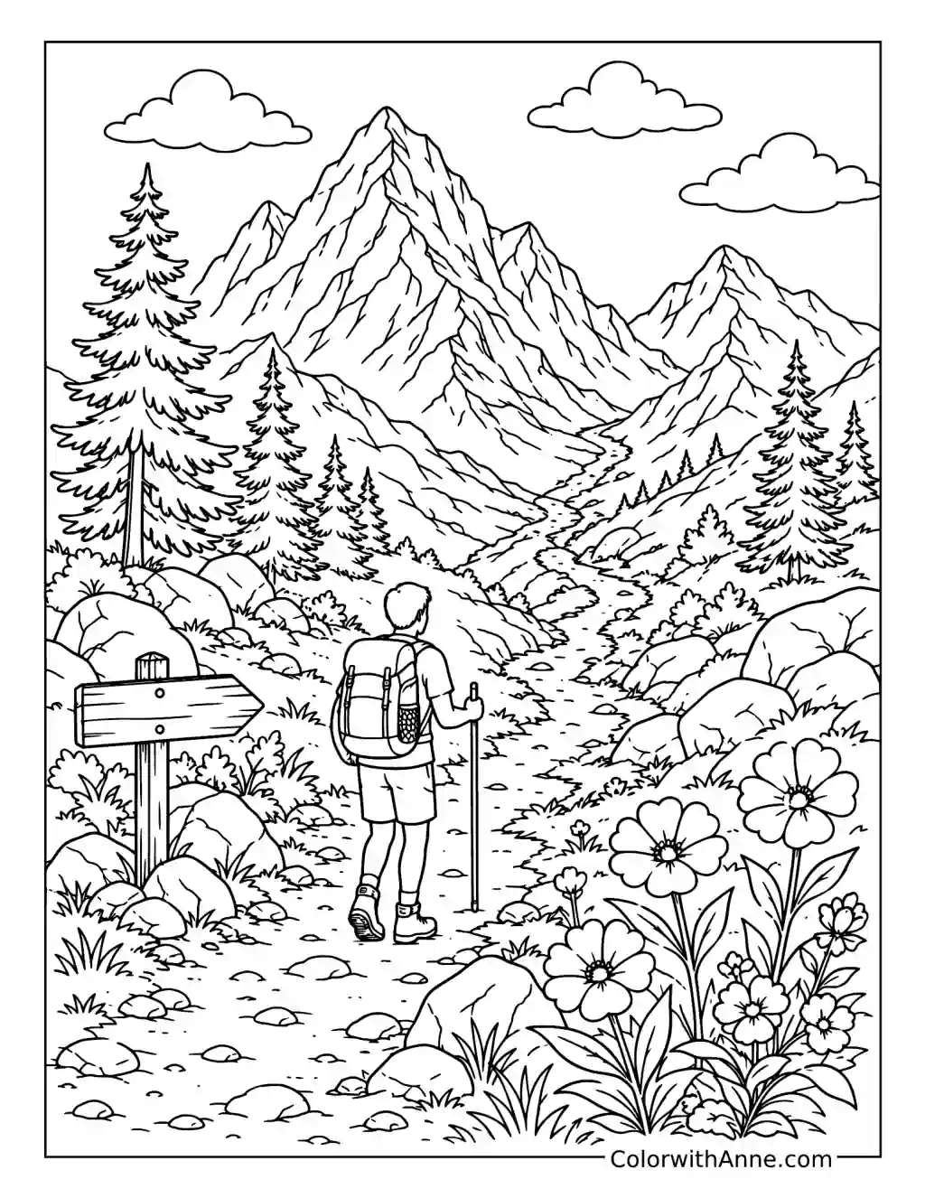 Mountain Hiking Trail coloring page