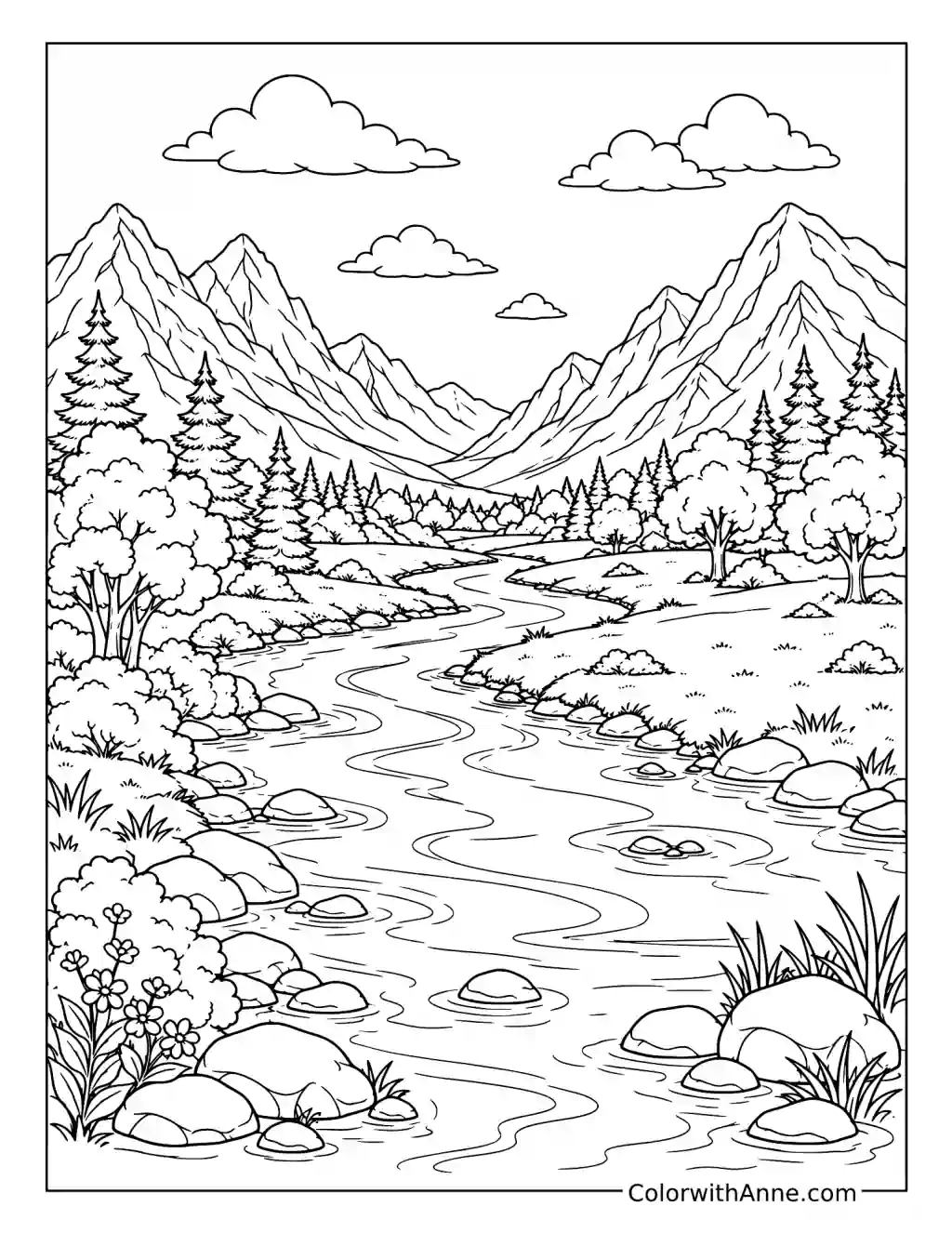 Mountain River Valley coloring page