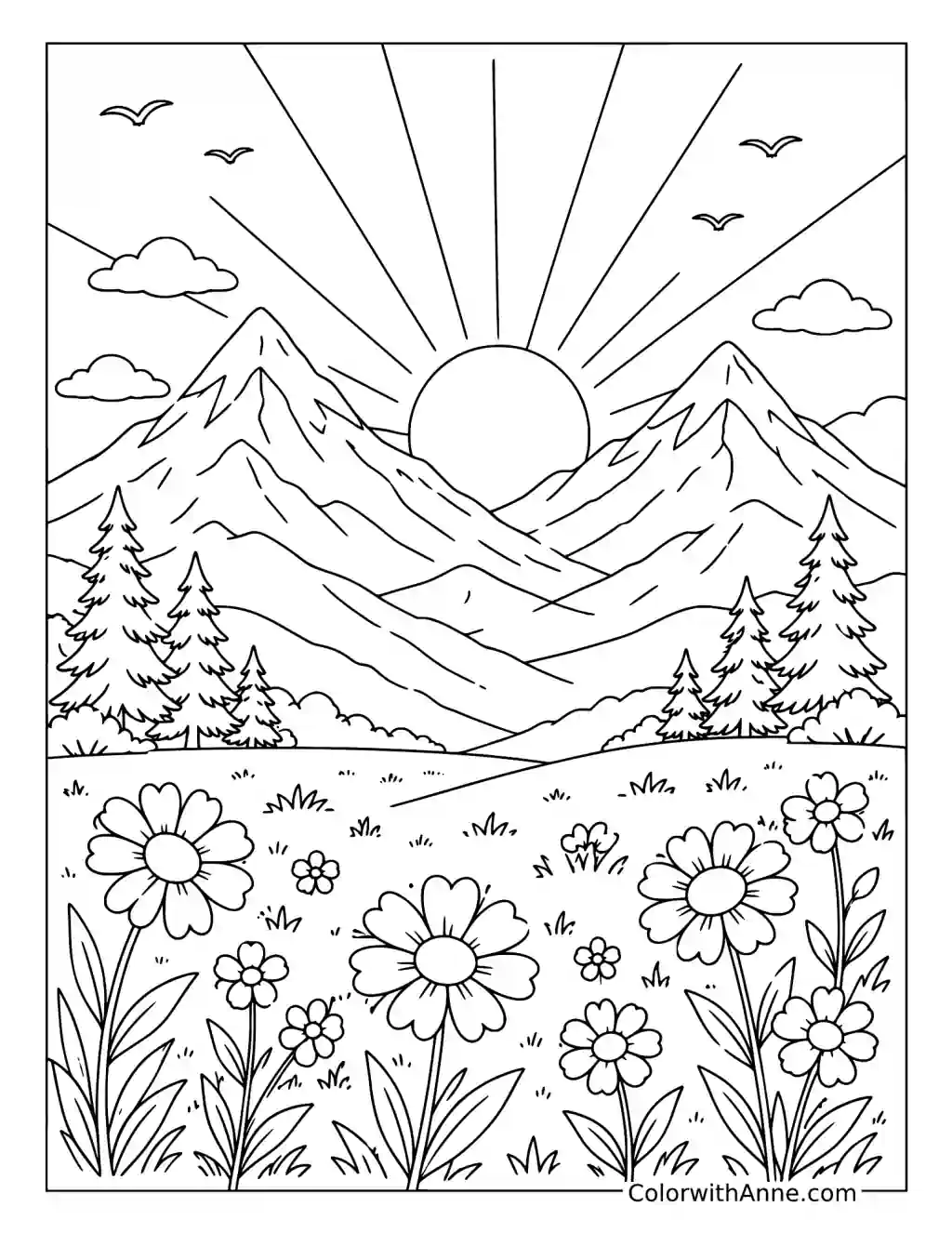 Mountain Sunrise coloring page