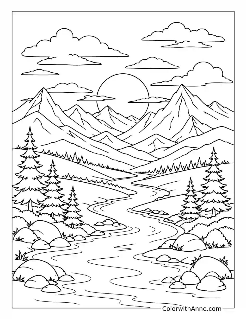 Mountain Sunset coloring page