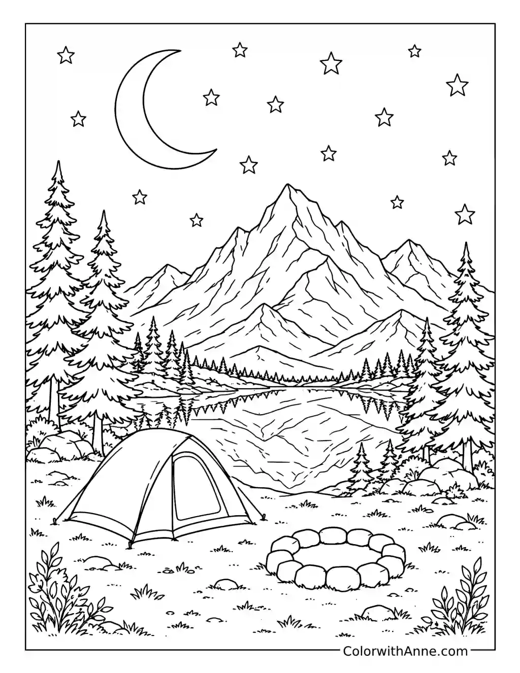 Mountain Under the Stars coloring page