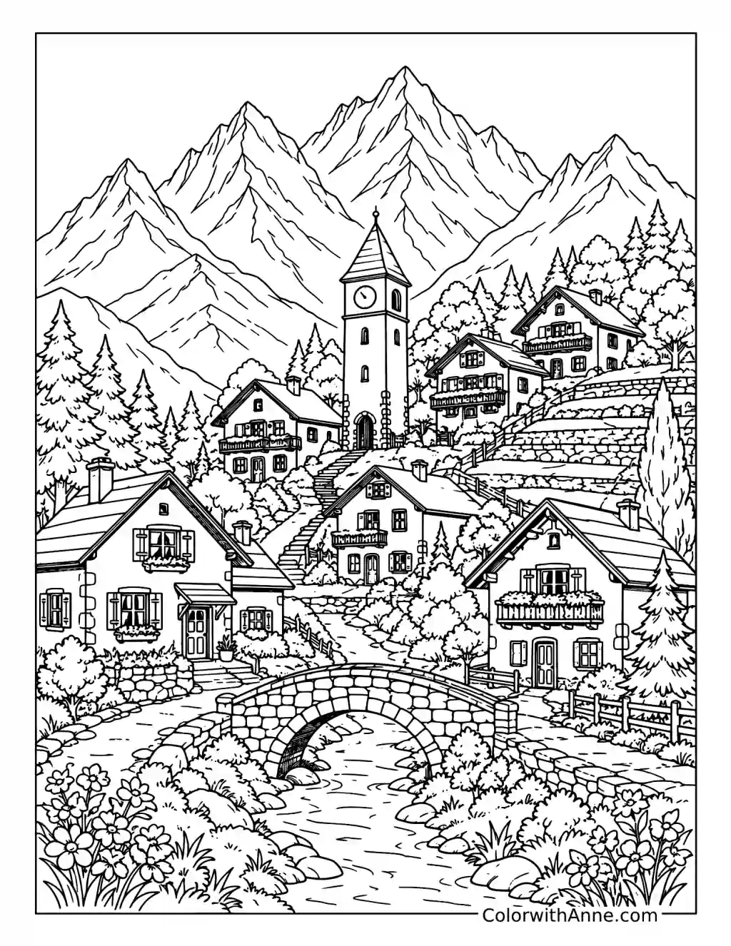 Mountain Village coloring page