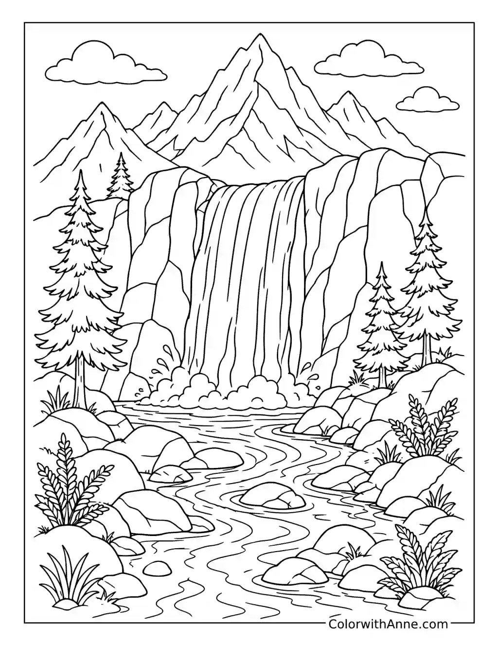 Mountain Waterfall coloring page