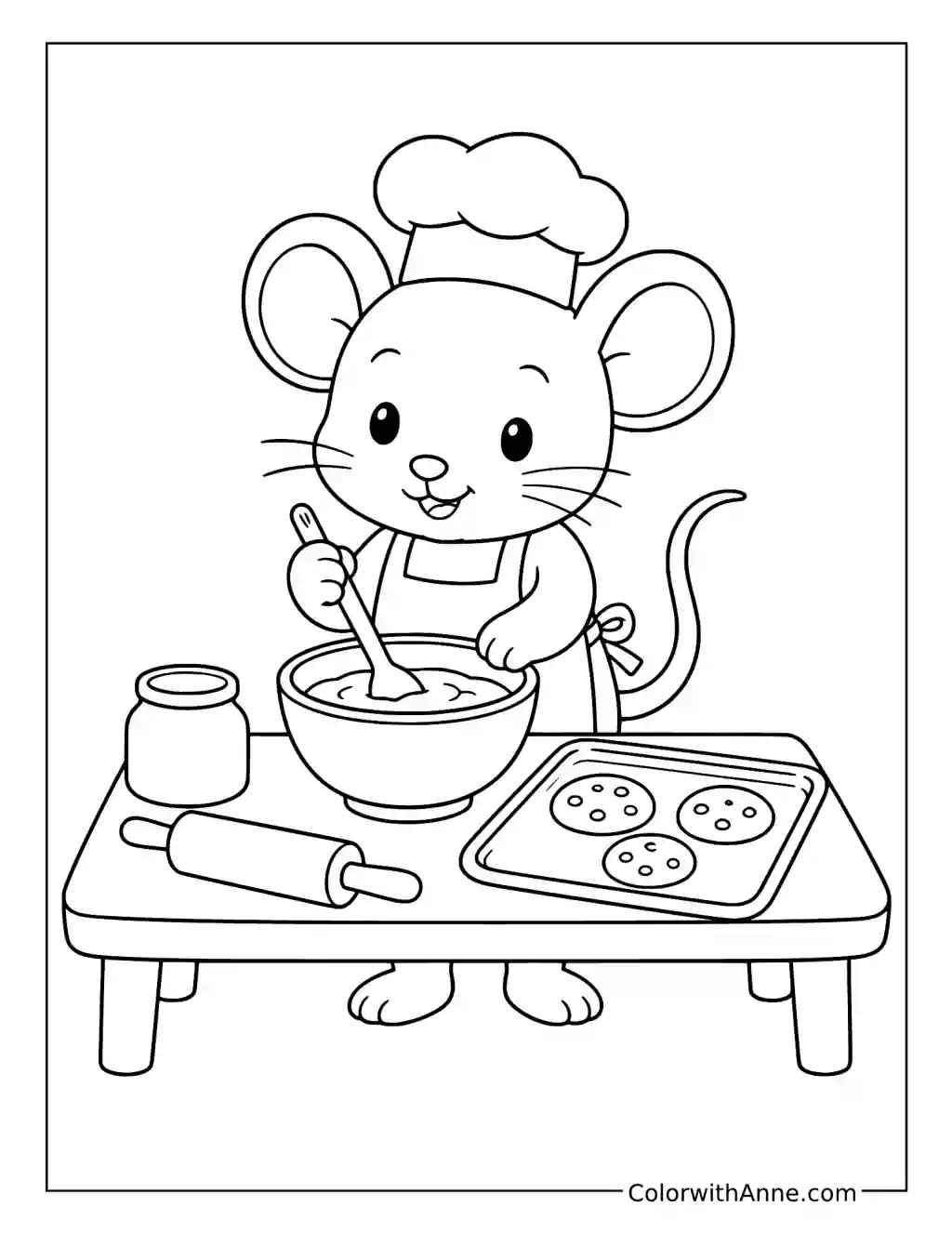 Mouse Baking Cookies coloring page