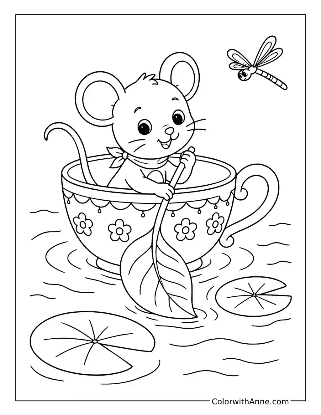 Mouse Floating in a Teacup coloring page