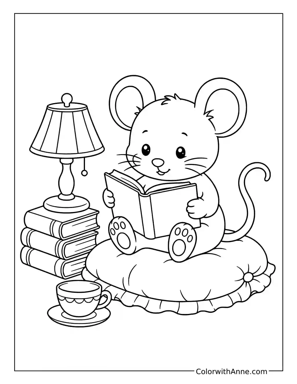 Mouse Reading a Book coloring page