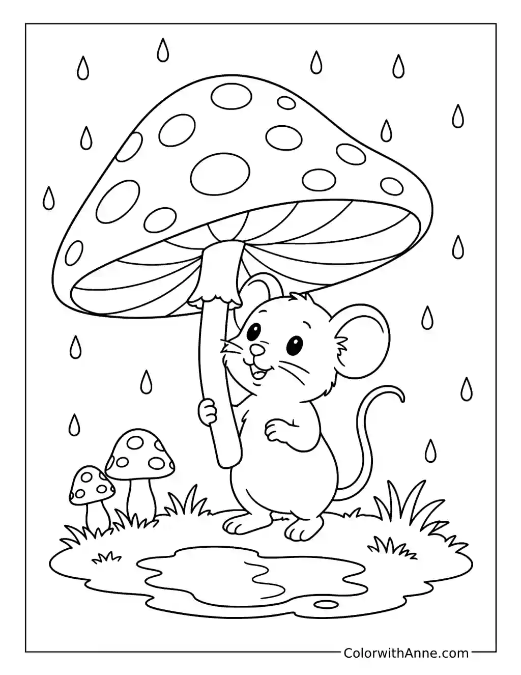 Mouse Under a Mushroom coloring page