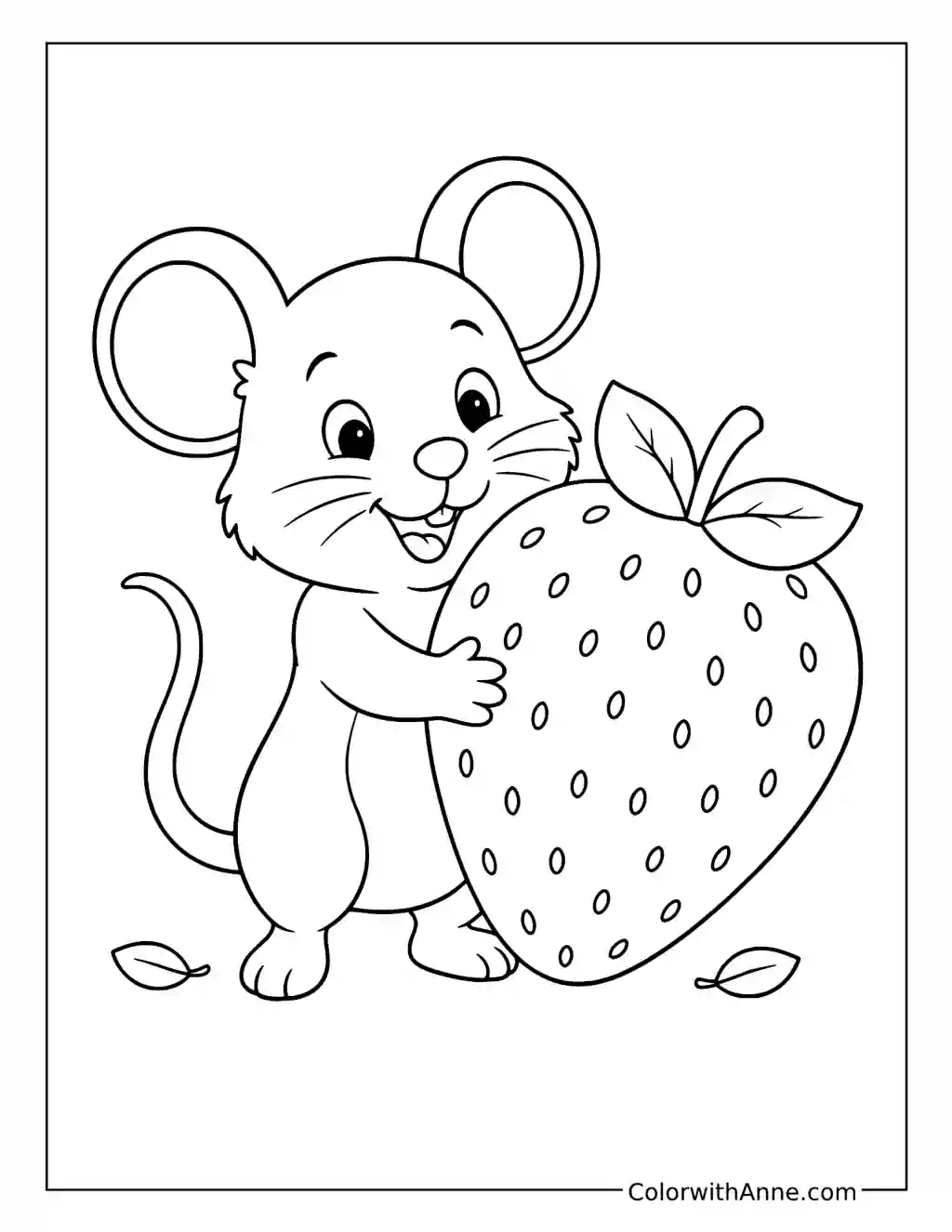Mouse with a Giant Strawberry coloring page