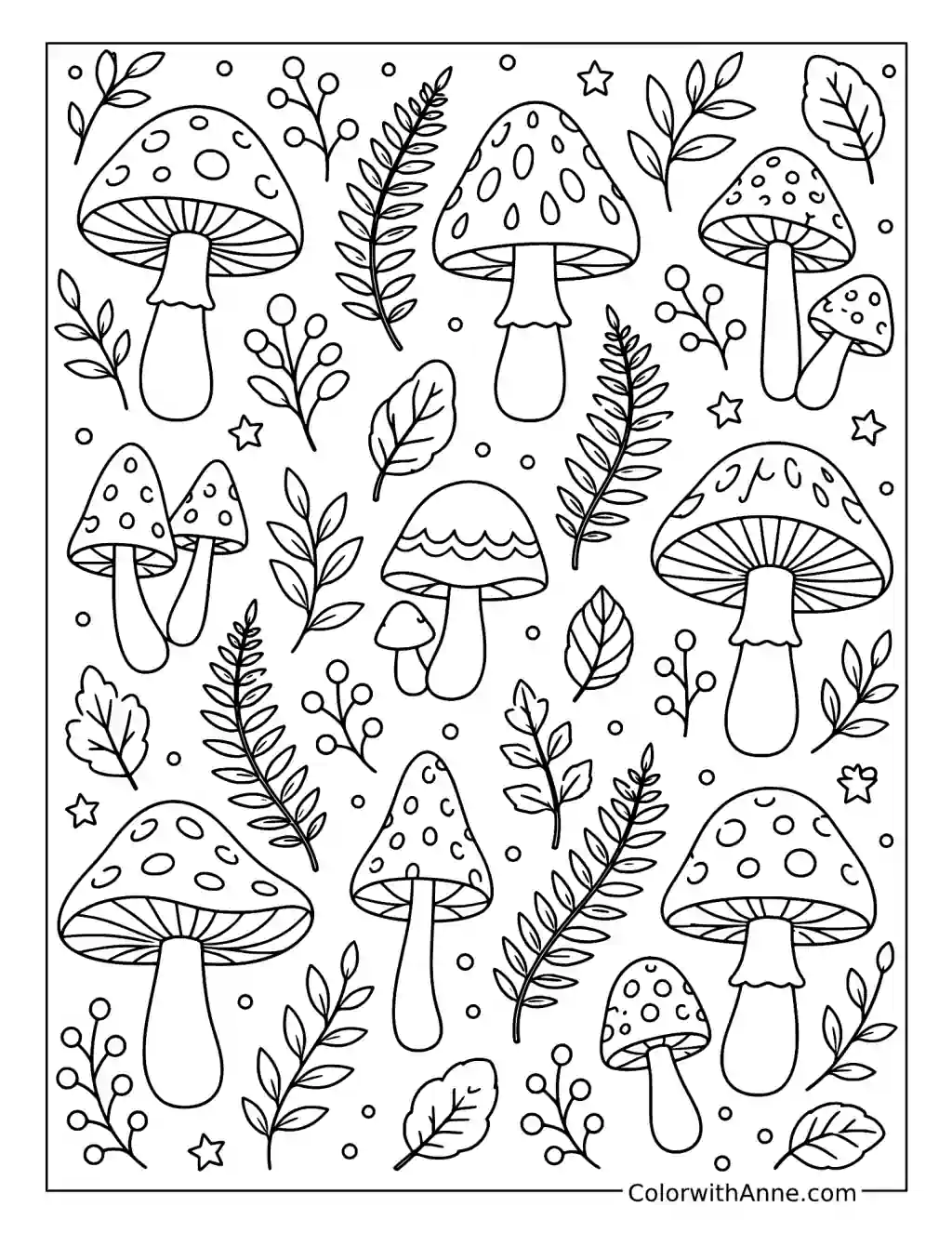 Mushroom Forest Pattern coloring page