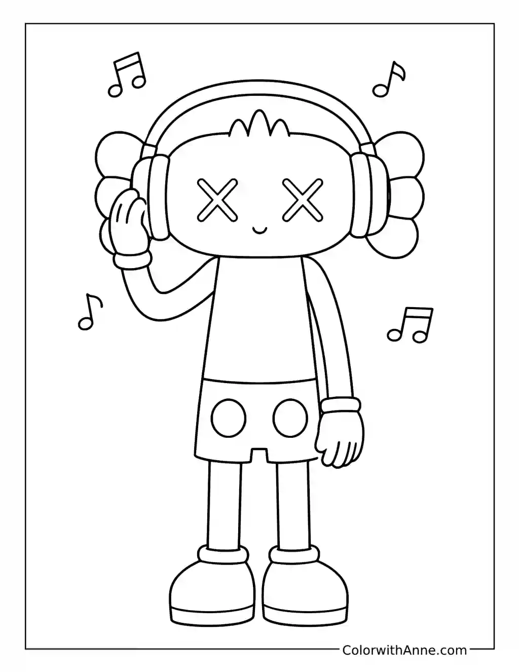 Music-Loving X-Eyed Art Toy coloring page