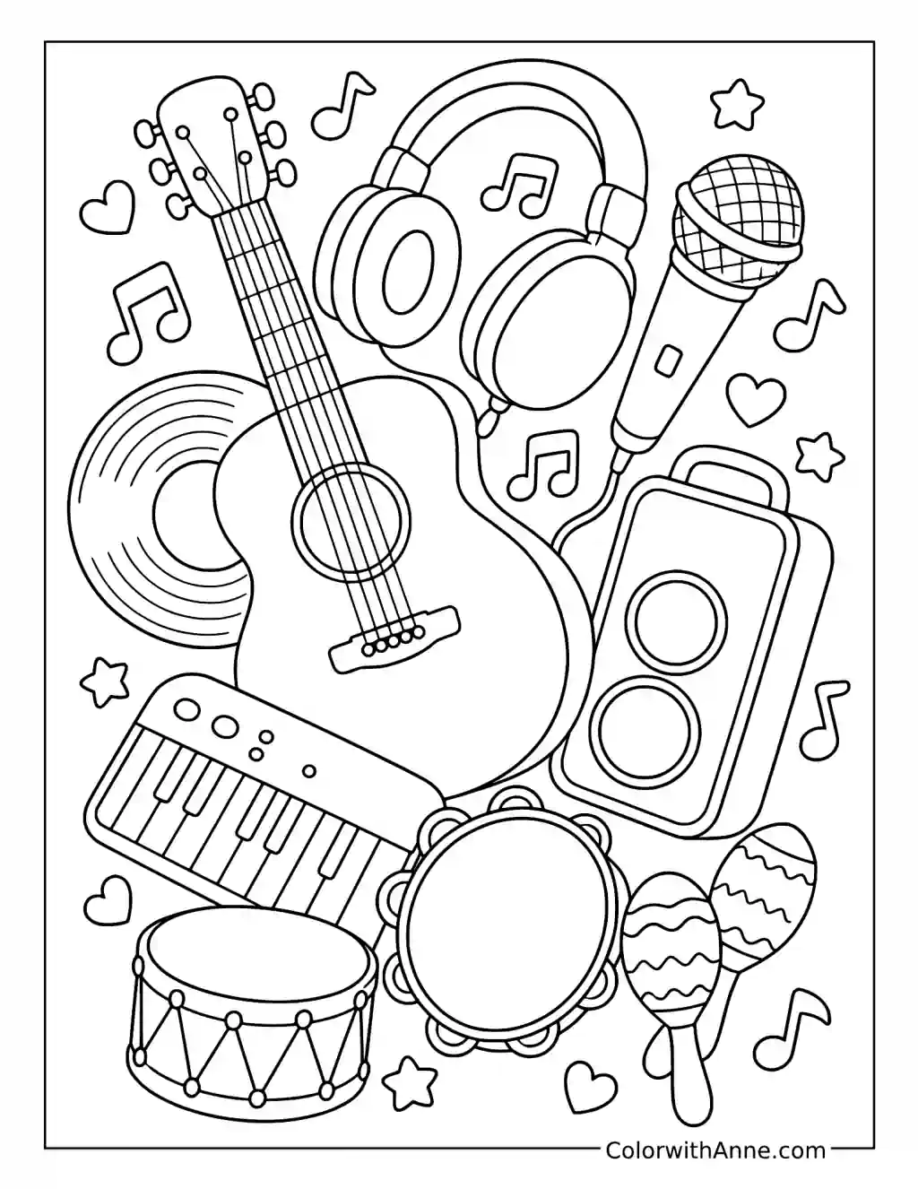Music Party Doodle Art coloring page