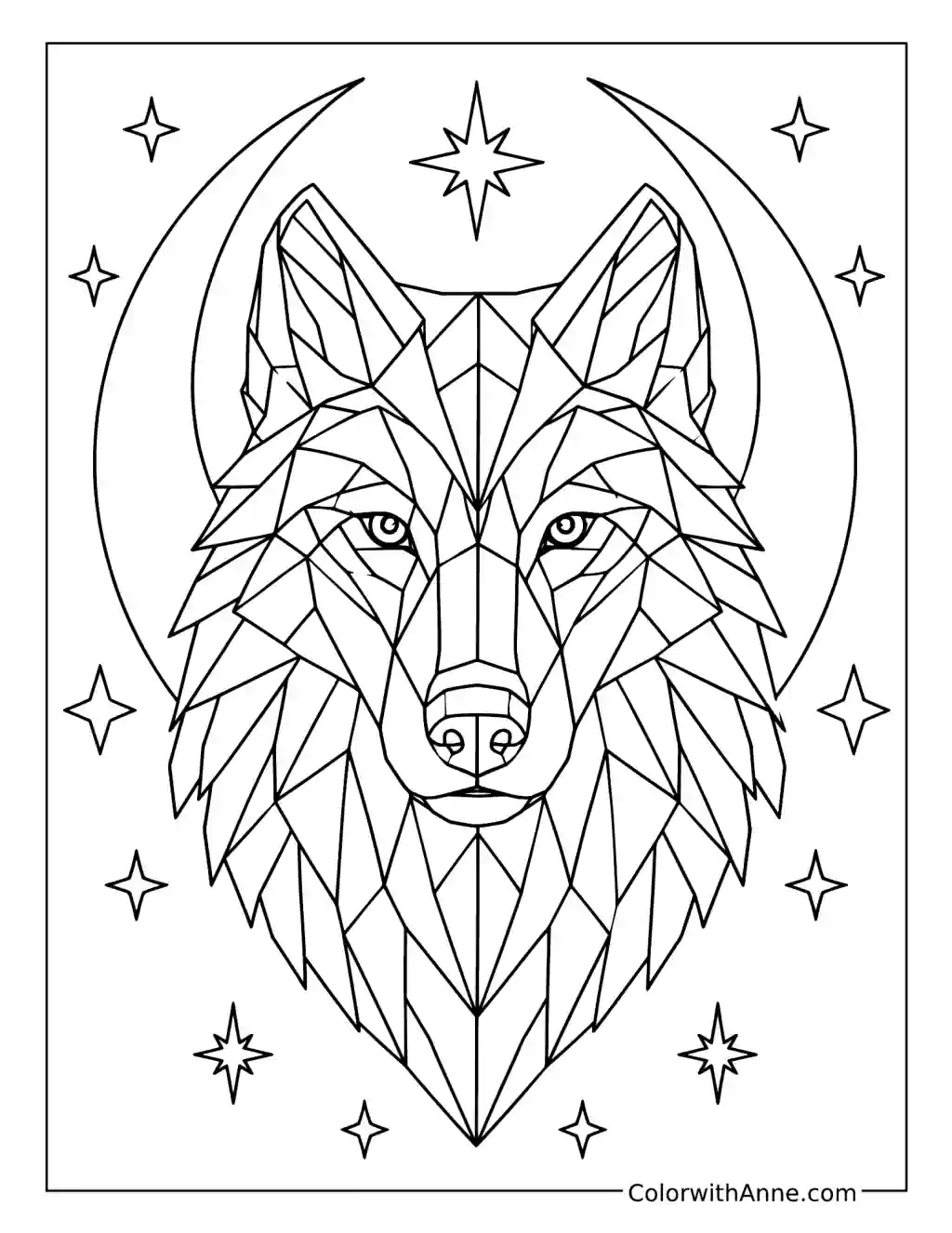 Mystical Geometric Wolf coloring page