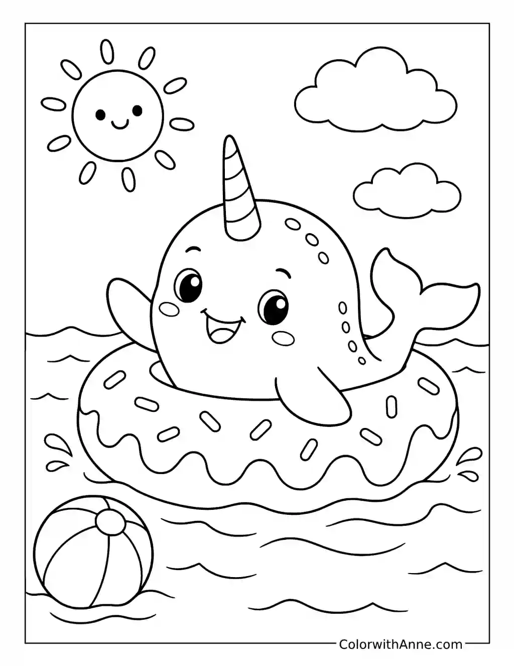 Narwhal’s Donut Float Adventure coloring page