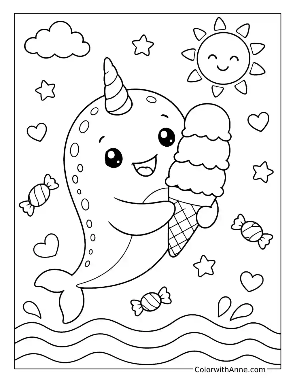 Narwhal's Sweet Ice Cream Adventure coloring page