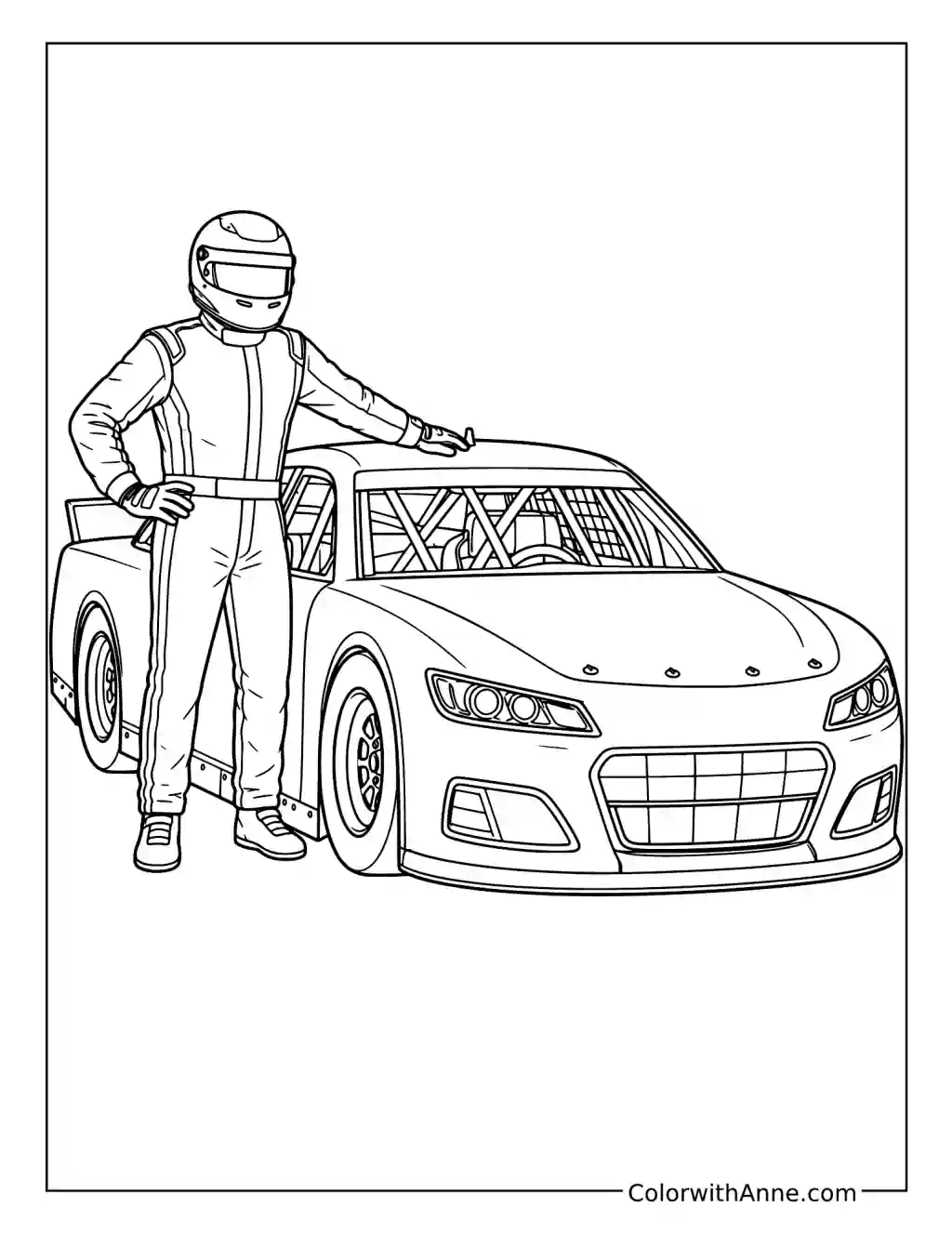 NASCAR Driver and Race Car coloring page