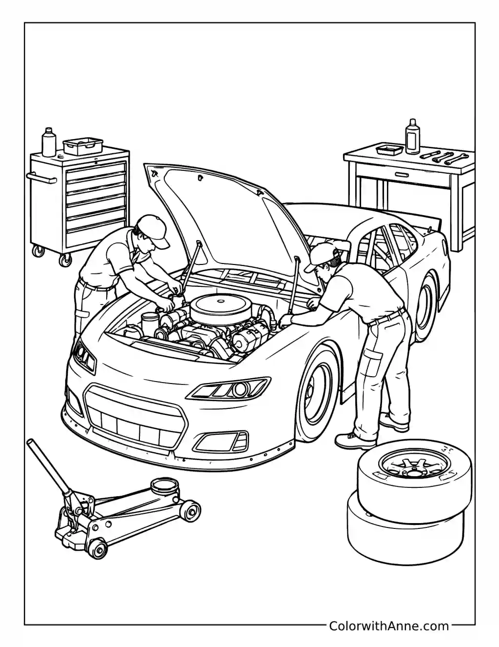 NASCAR Garage Tune-Up coloring page