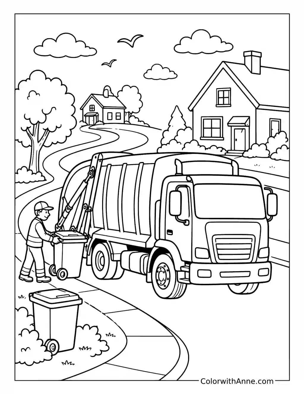Neighborhood Garbage Collection Scene coloring page