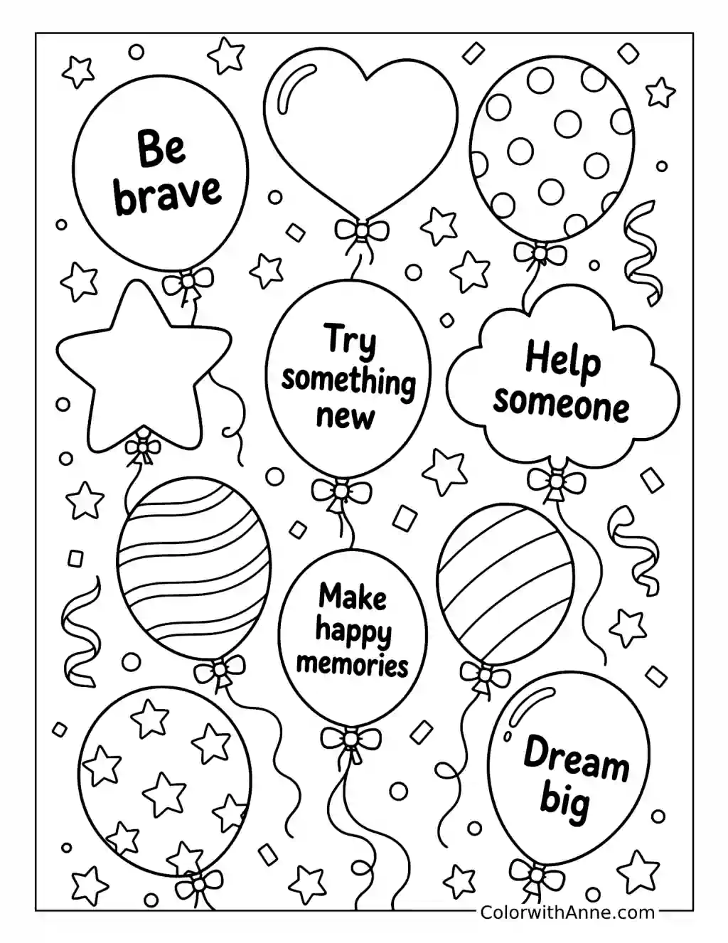 New Year Resolution Balloons coloring page