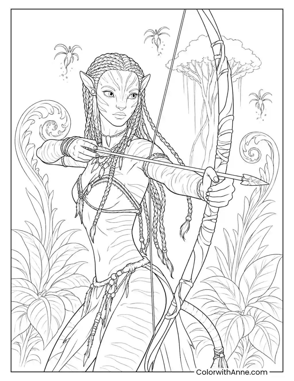 Neytiri Draws Her Bow in Pandora coloring page