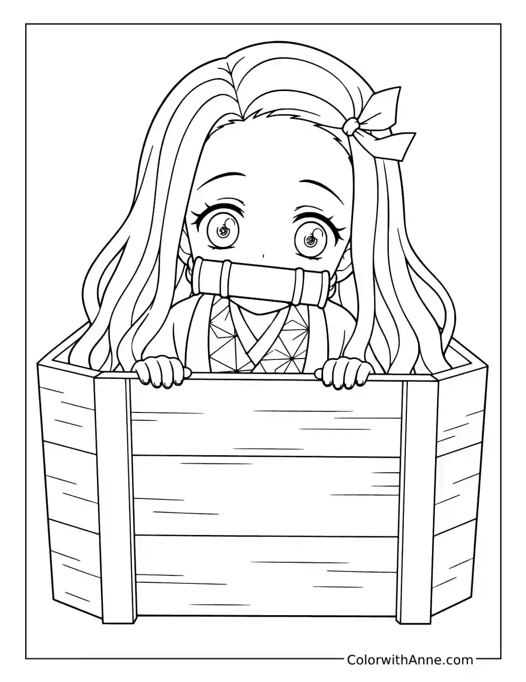 Nezuko Kamado Peeking out of Her Wooden Box coloring page