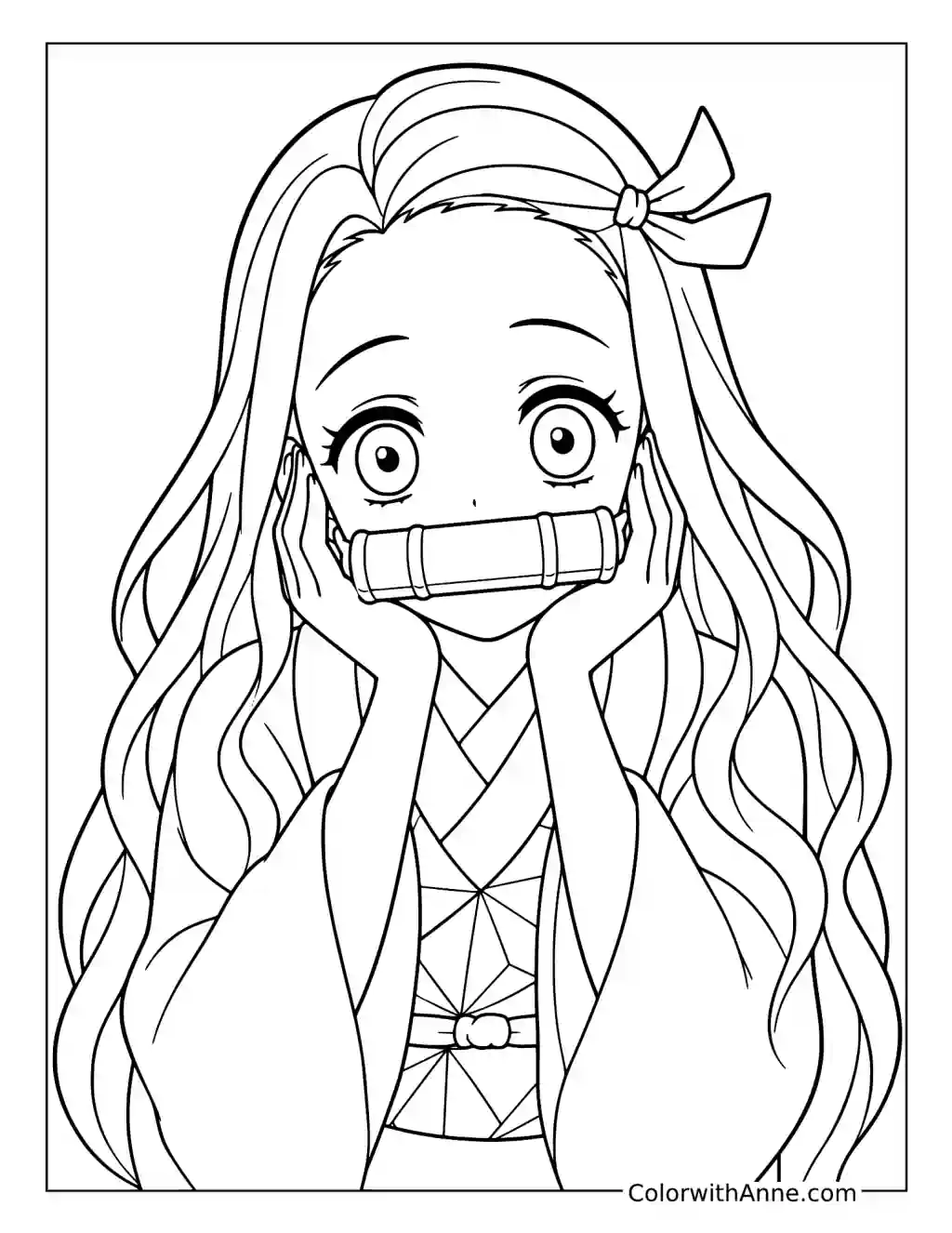 Nezuko Kamado Resting Her Face in Her Hands coloring page