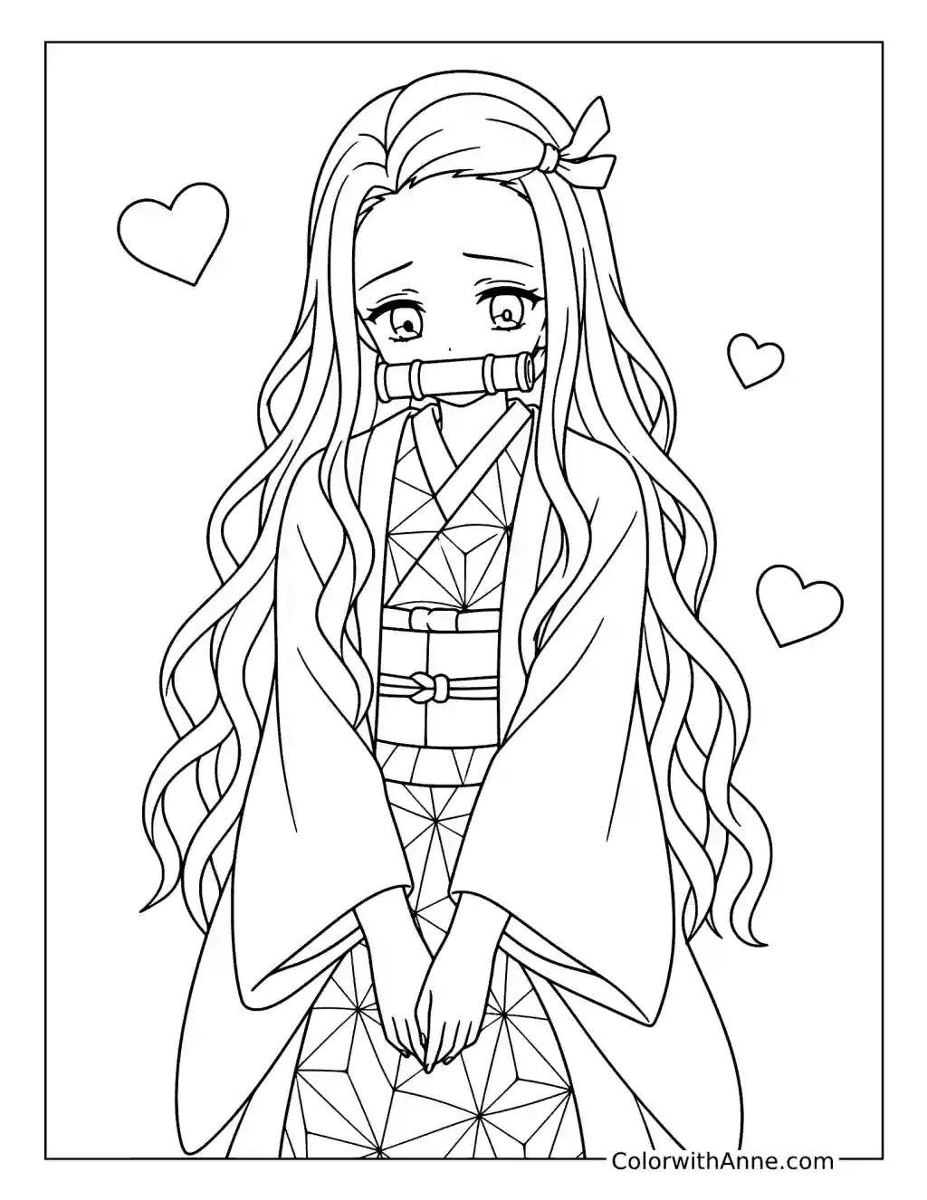 Nezuko Kamado Standing with Her Hands Folded coloring page