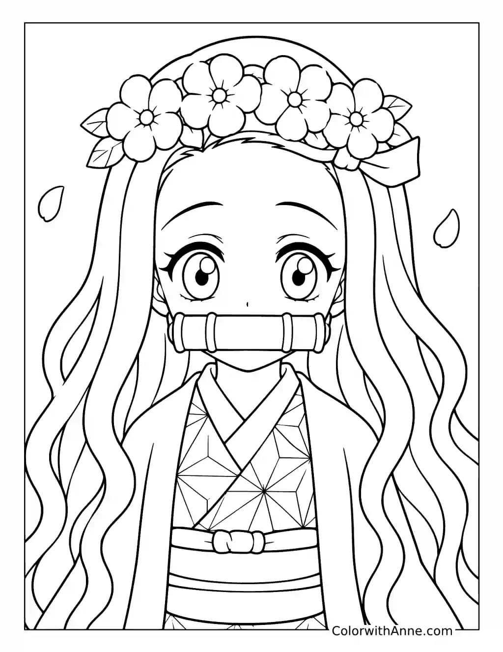 Nezuko Kamado Wearing a Flower Crown coloring page