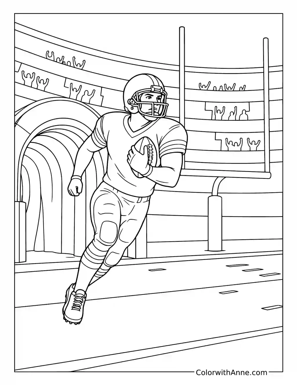 NFL Ball Carrier Running past the Stadium Tunnel coloring page