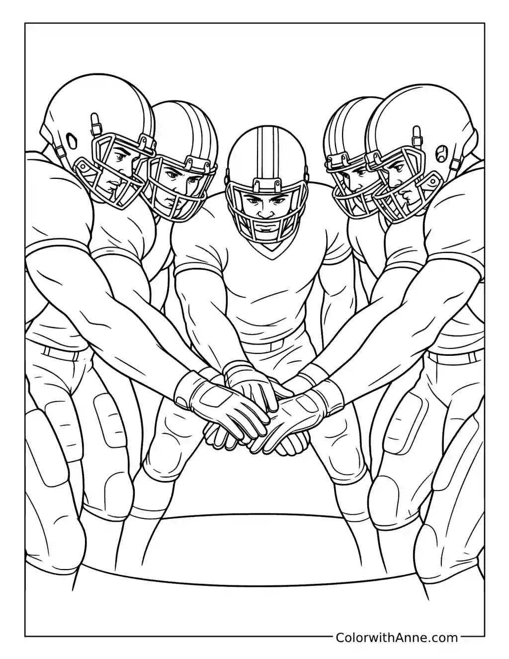 NFL Players Joining Hands in a Team Huddle coloring page