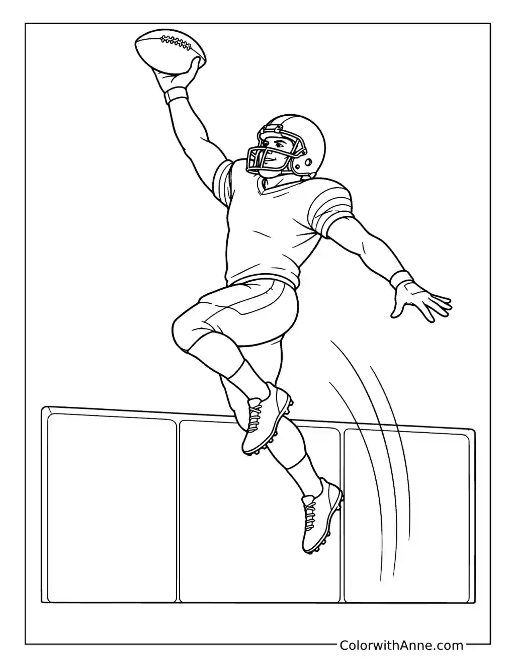 NFL Receiver Leaping above a Field Barrier coloring page