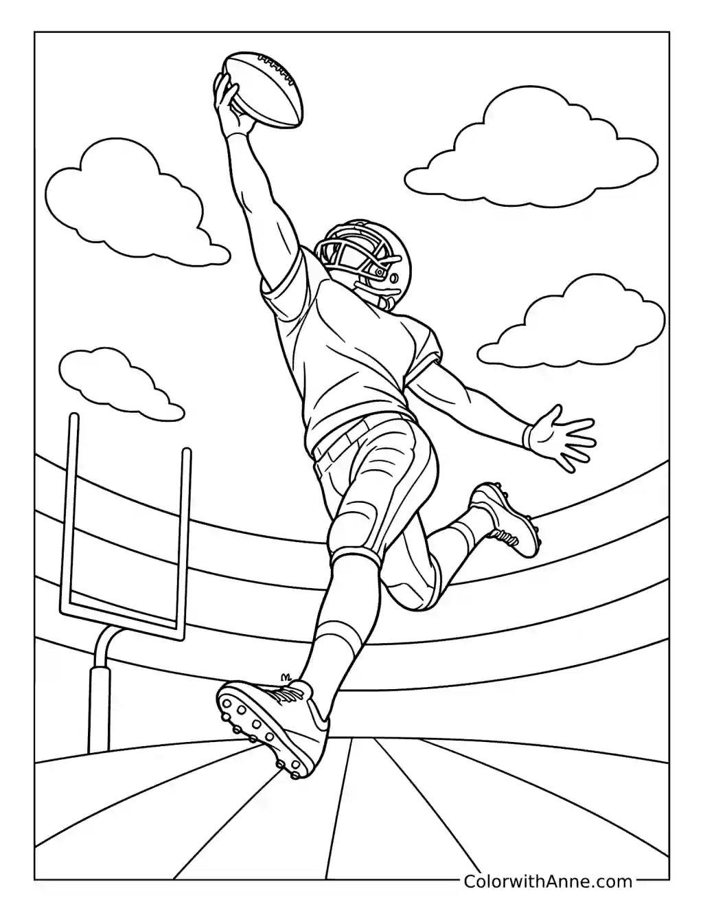 NFL Receiver Making a Leaping One-Handed Catch coloring page