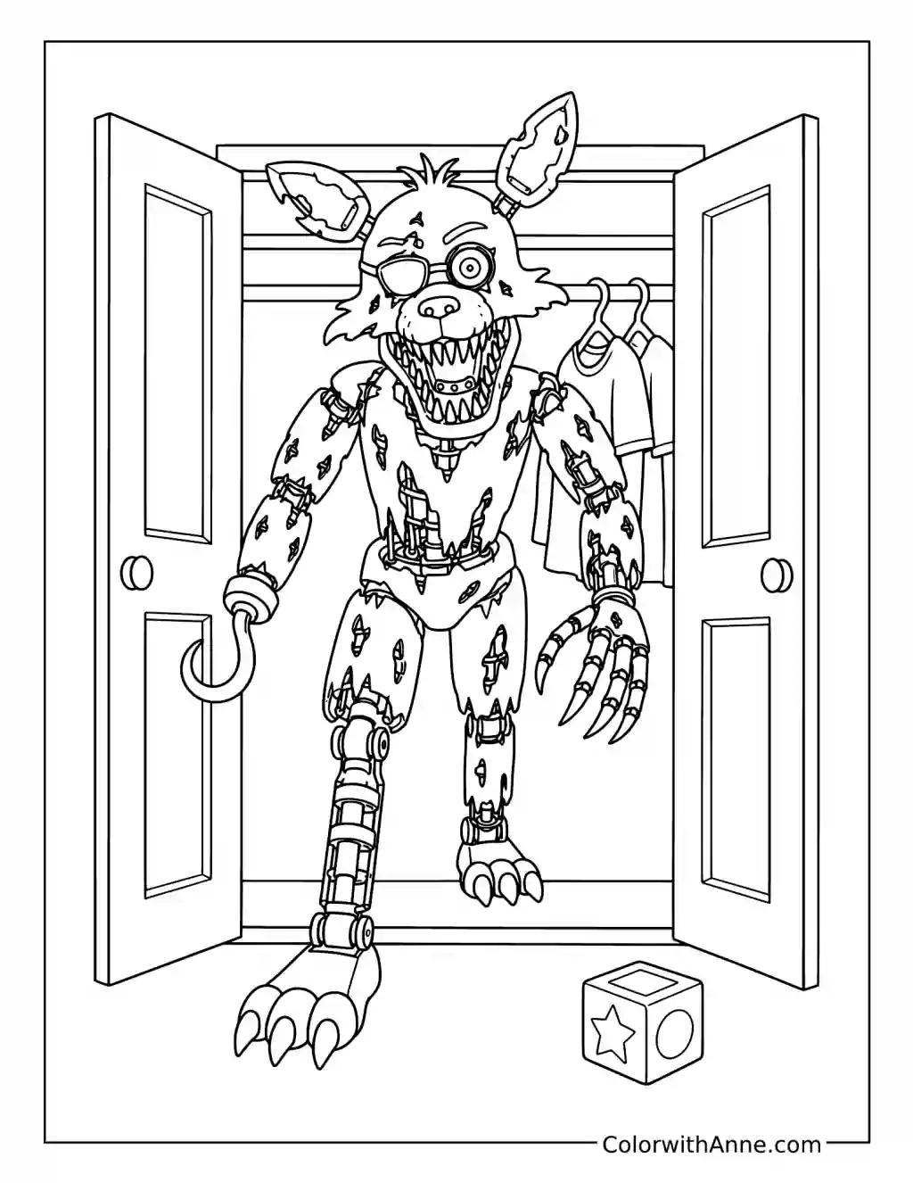 Nightmare Foxy Emerging from the Closet coloring page