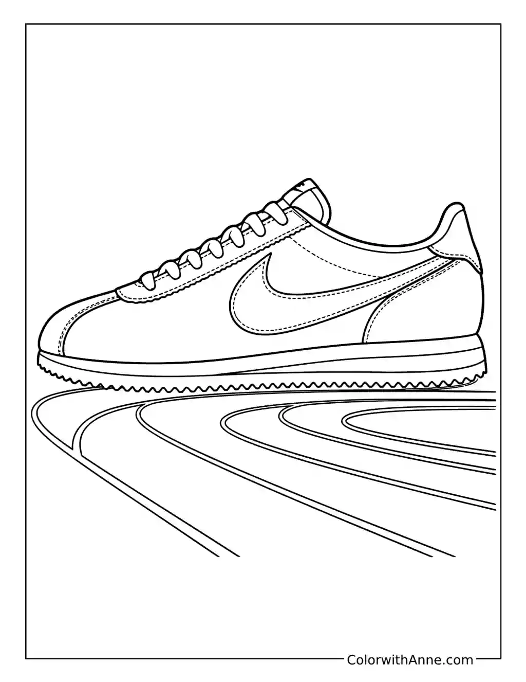 Nike Cortez Classic Retro Runner on Track coloring page