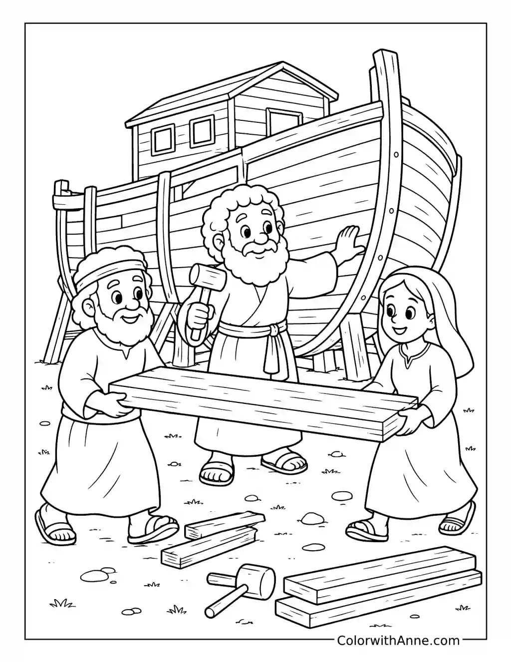 Noah and His Family Building the Ark coloring page
