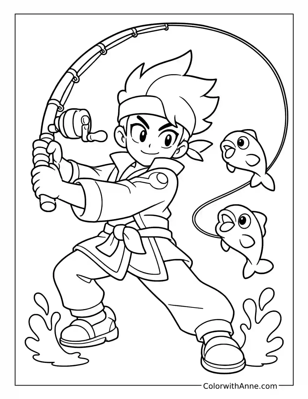 Nori Casting His Fishing Rod coloring page