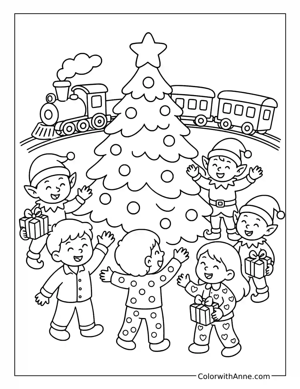 North Pole Christmas Tree Celebration coloring page
