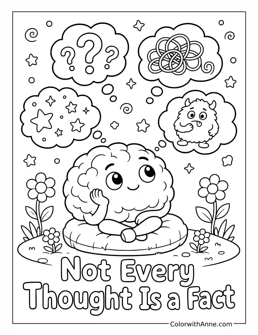 Not Every Thought Is a Fact with a Thoughtful Brain coloring page