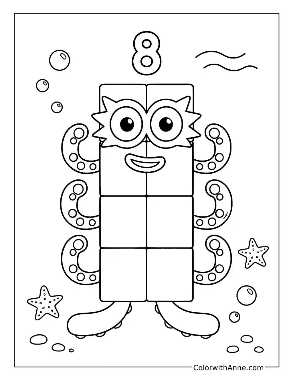 Numberblock Eight Character coloring page