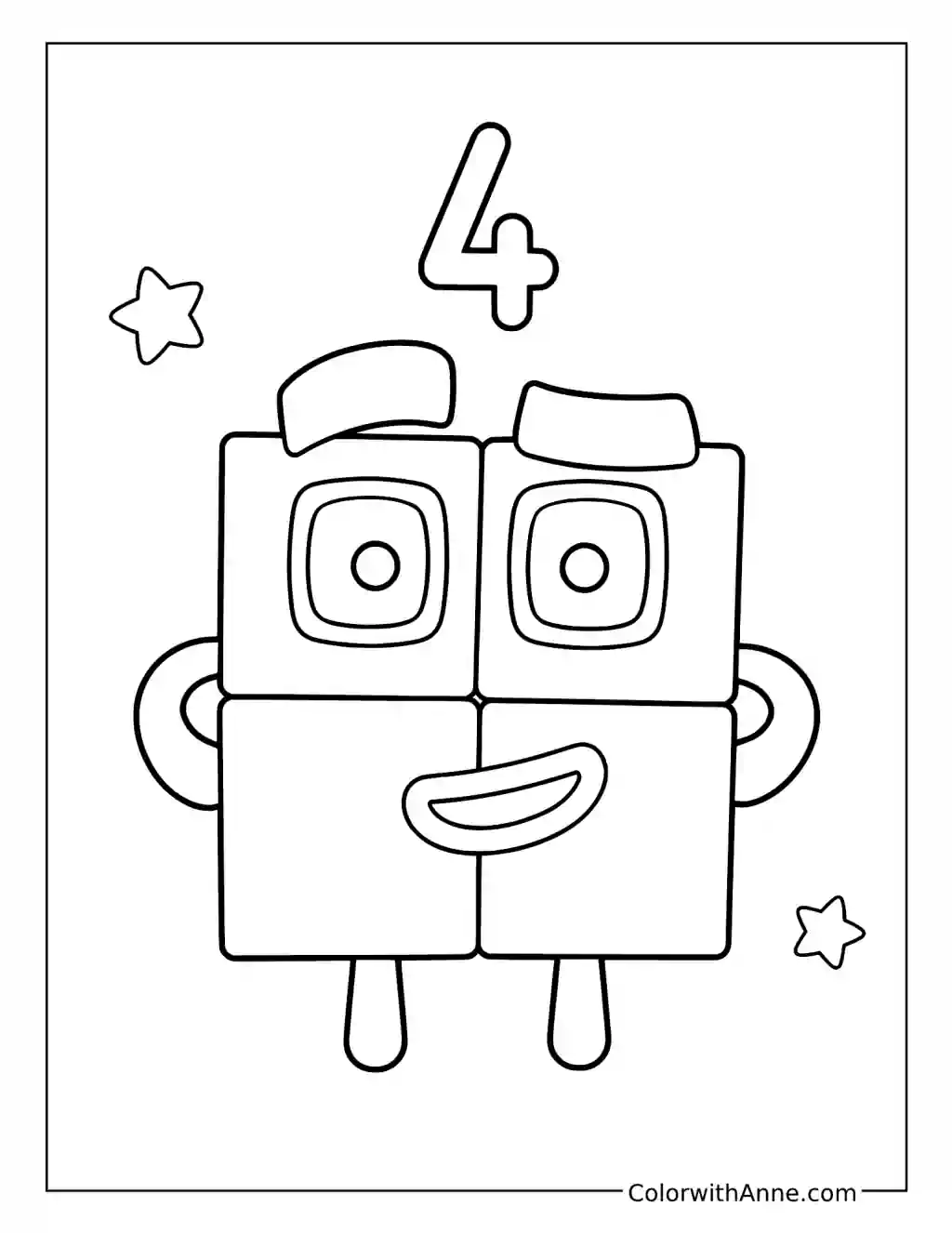 Numberblock Four Character coloring page