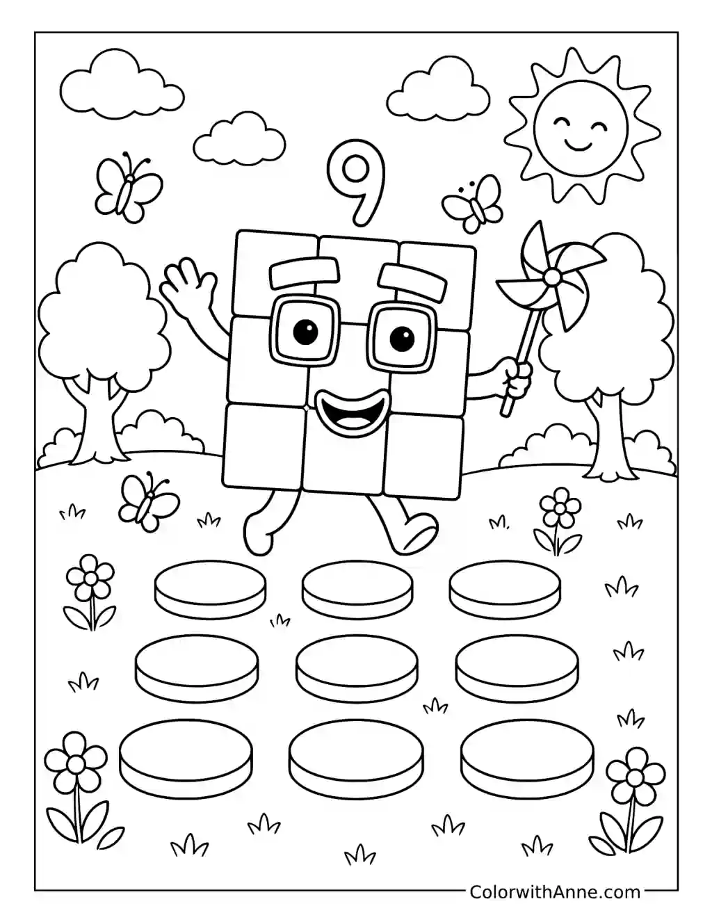 Numberblock Nine’s Park Adventure coloring page