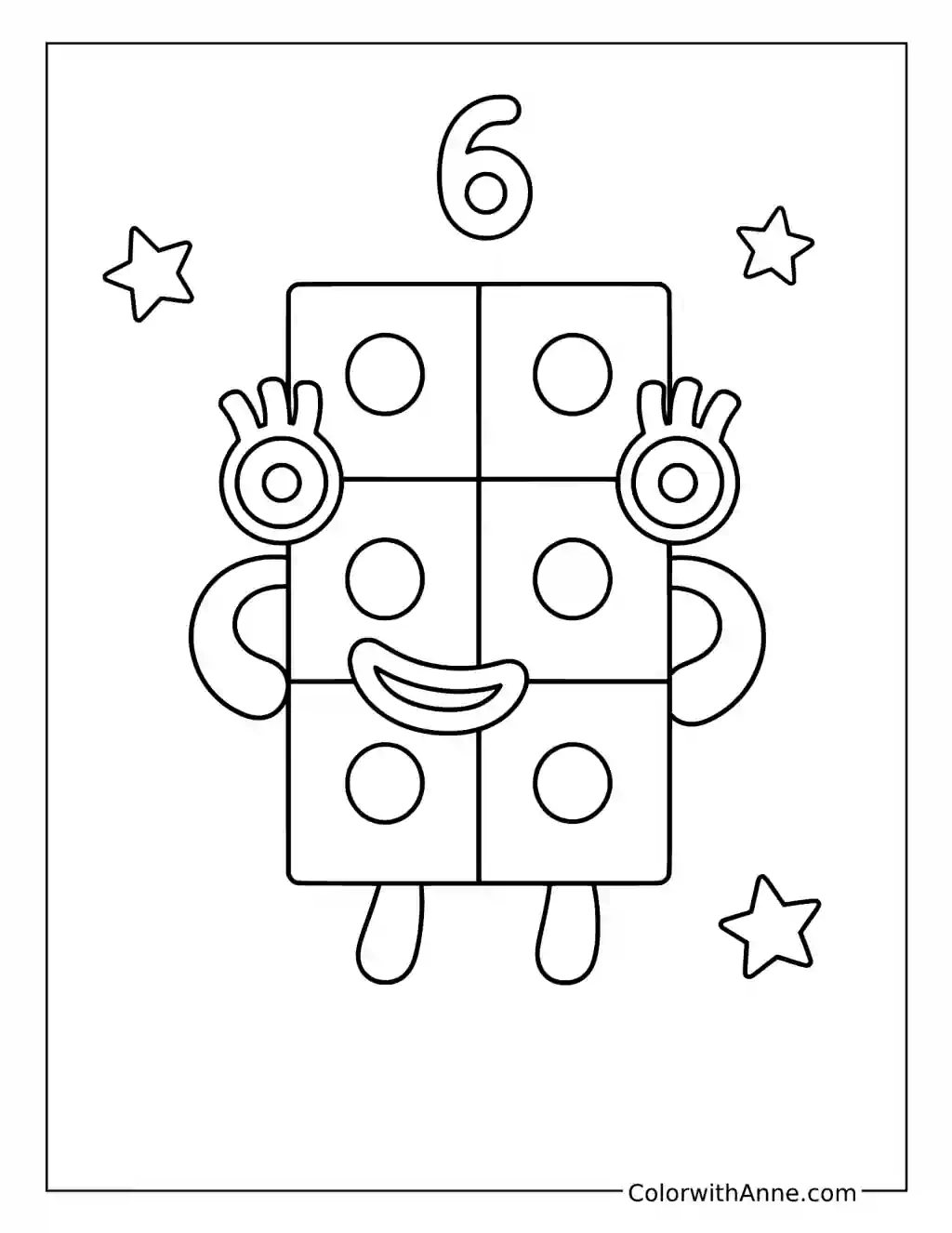 Numberblock Six Character coloring page