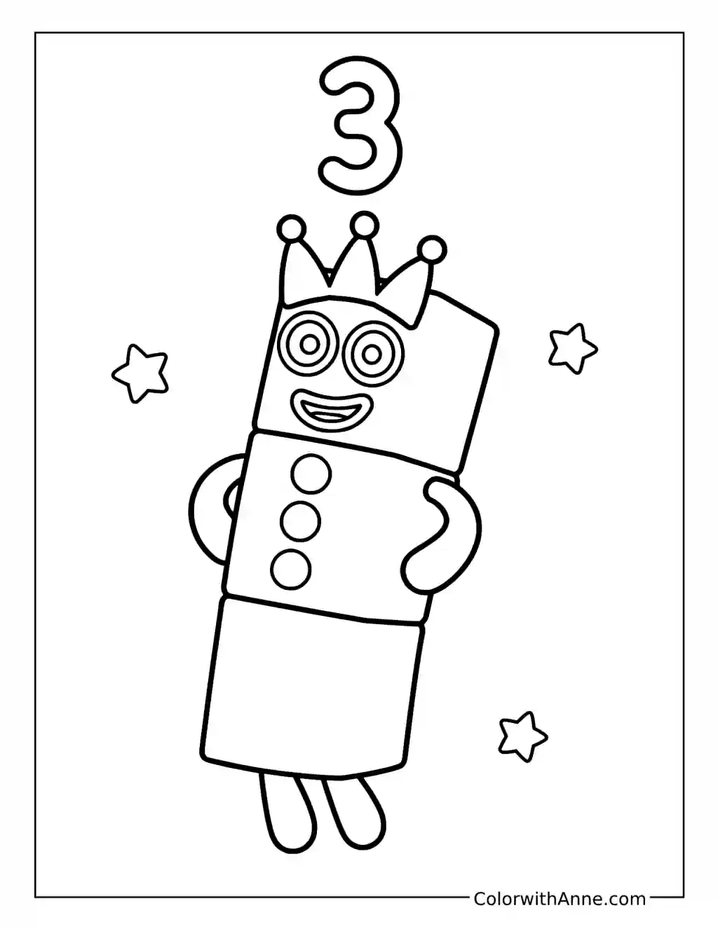 Numberblock Three Character coloring page